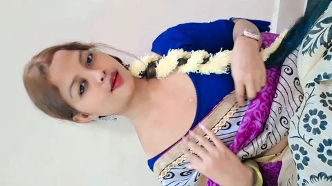 Beautiful Clear Face Desi Girl in Blue Blouse Hot Seductive Look