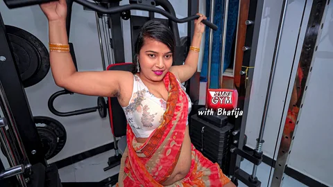 Chachi ki chut dekhi Gym me- desi Chachi workout in gym with Saree, Horny Chachi fucked in gym by bhatija in HINDI Audio.