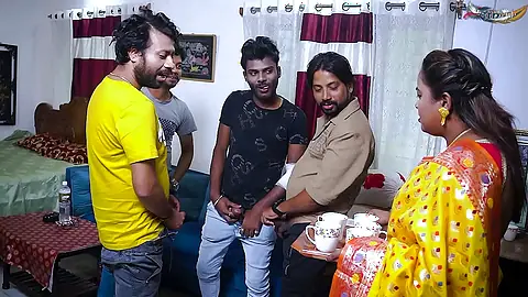 Desi Mallu Bhabhi Hardcore Different Position Of Sex With Four Local Desi Boys When She Was Alone At Home ( Gangbang )