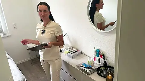 Client Strokes His Cock While Getting a Massage - Masseuse Joins In