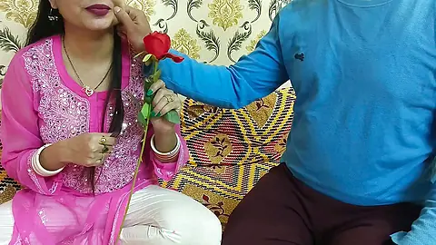 Indian beautiful husband wife celebrate special Valentine week Happy Rose day dirty talk in hindi voice saara give footjob